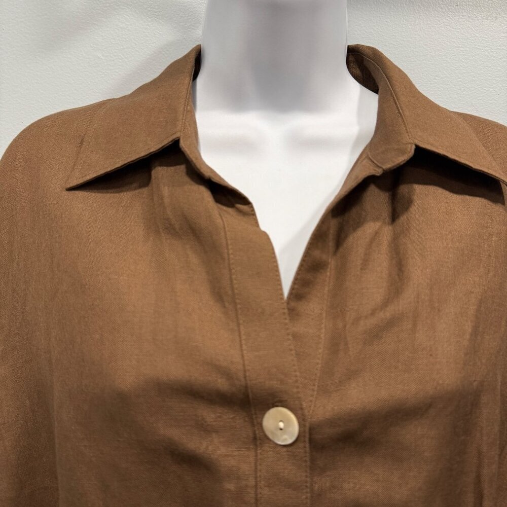 East 5th Linen Blend Lagenlook Minimalist Boho Button Up Blouse Brown Womens M - Picture 2 of 10